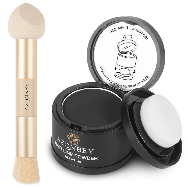 Azonbey Root Touch Up Sets,Hairline Powder for Women Cover Up- Hairline Concealer for Thin and Thinning Hair, Water & Sweat Resistant,Contain Makeup Brush (Black, Med-Makeup Brush) - Image 1